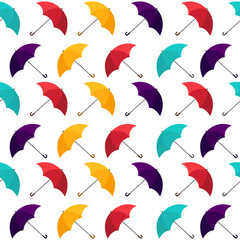 Fototapeta na wymiar Seamless fun pattern with umbrellas. For printing on paper, fabric, wallpaper, for background, for scrapbooking and wrapping material.