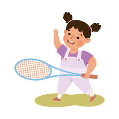 Girl Character Playing Badminton with Racquet Vector Illustration