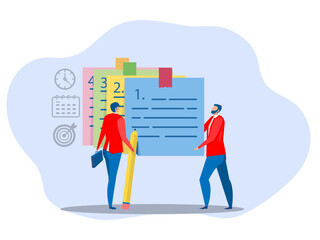 businessman planing with pencil-categorized sticky notes work for project management and sorting important or urgency tasks review project progress on kanban board.vector