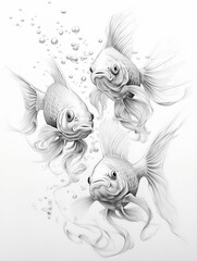 Wallpaper for phone with a pencil sketch artwork goldfish animal drawing.