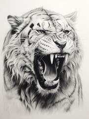 Wallpaper for phone with a pencil sketch artwork liger animal drawing.