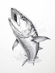 Wallpaper for phone with a pencil sketch artwork mackerel animal drawing. 