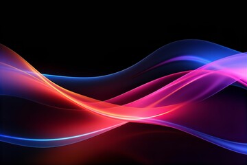 Abstract neon wallpaper. Glowing lines over black background. Light drawing trajectory, twisted ribbon. 3D render. Generative AI