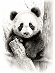 Wallpaper for phone with a pencil sketch artwork panda animal drawing.