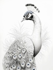 Wallpaper for phone with a pencil sketch artwork peacock animal drawing.