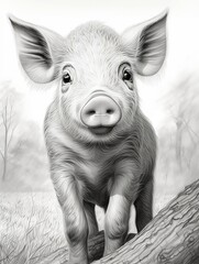 Wallpaper for phone with a pencil sketch artwork pig animal drawing.