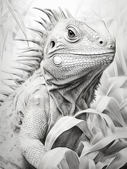  Wallpaper for phone with a pencil sketch artwork tuatara animal drawing.