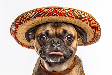 Pug dog with sombrero summer straw hat 