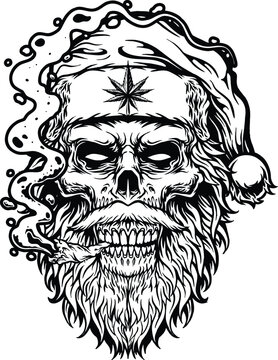 High holidaze zombie santa and cannabis dreams. vector illustrations for your work logo, merchandise t-shirt, stickers and label designs, poster, greeting cards advertising business company