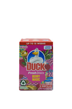SC Johnson branded Duck toilet discs twin pack in a fully recyclable cardboard box