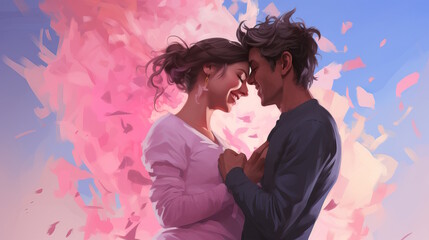 Gender Reveal cute couple digital painting