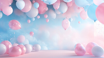 Gender Reveal party with blue and pink balloons background