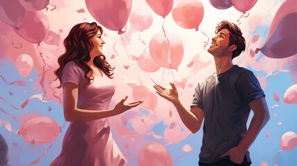 Gender Reveal digital painting couple