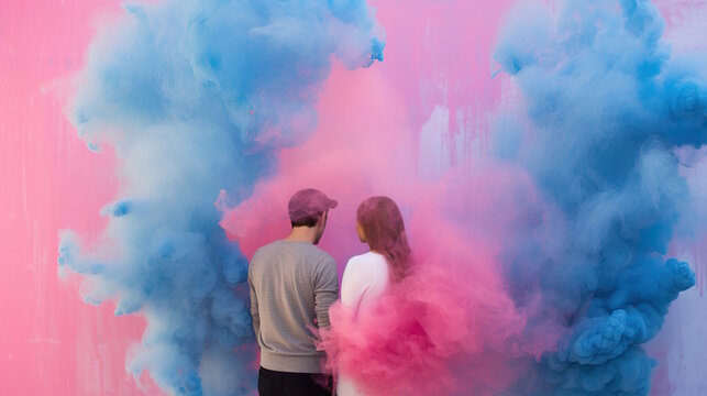 Gender Reveal Abstract Pink And Blue Smoke With A Couple