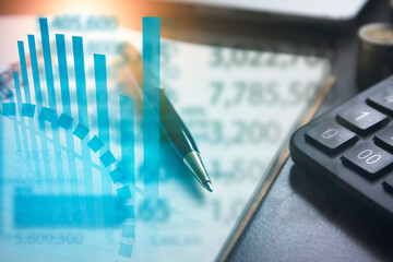 financial analytics , business graph and number of stock market prices 