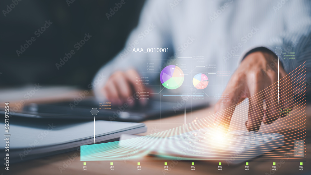 Poster statistical analyst using calculator calculate and read reports, graphs and charts, business statist