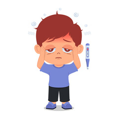 Cute boy Sick with fever, with body temperature above normal