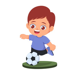 Cute boy playing ball with happy face