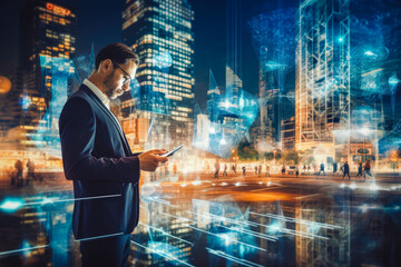 Digital technology. Business network connection. Teamwork and successful business concept.