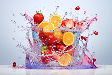 Healthy fruits juice splash and fruit smoothie in motion, AI Generated