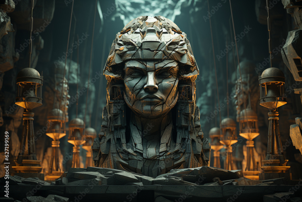 Aufkleber beautiful abstract geometric stone age hunters sculpture generative ai technology.