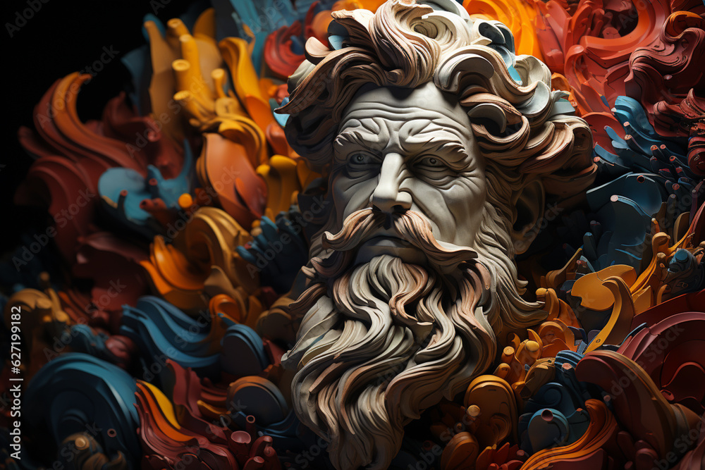 Poster Beautiful abstract geometric Zeus sculpture concept.  Generative AI technology.