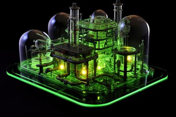 futuristic conceptual object, complex mini-laboratory module made of glass, ai tools generated image