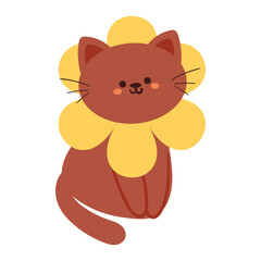 hand drawing cartoon cat with flower accessories. cute animal drawing for sticker and icon