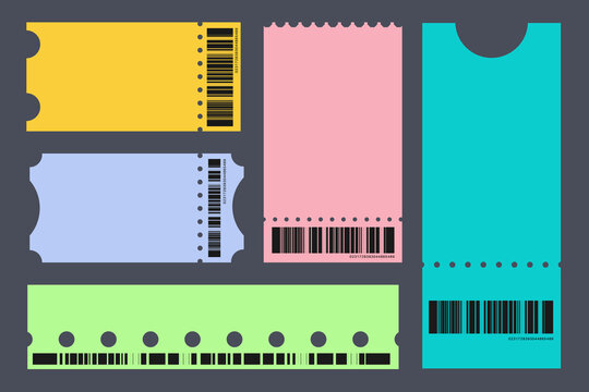 Abstract Set Ticket Template. Background White for Travel by Tram, Bus. Vector Illustration Entrance Tickets to the Museum, Party, Cinema, Festival in the Flat Style.