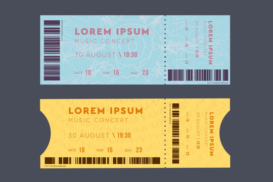 Abstract Set Ticket Template. Background White for Travel by Tram, Bus. Vector Illustration Entrance Tickets to the Museum, Party, Cinema, Festival in the Flat Style.