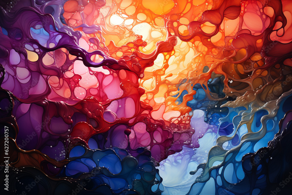 Leinwandbilder An abstract ink drawing with intricate patterns and flowing lines, reminiscent of rain cascading down and splashing against a surface, Generative AI technology.