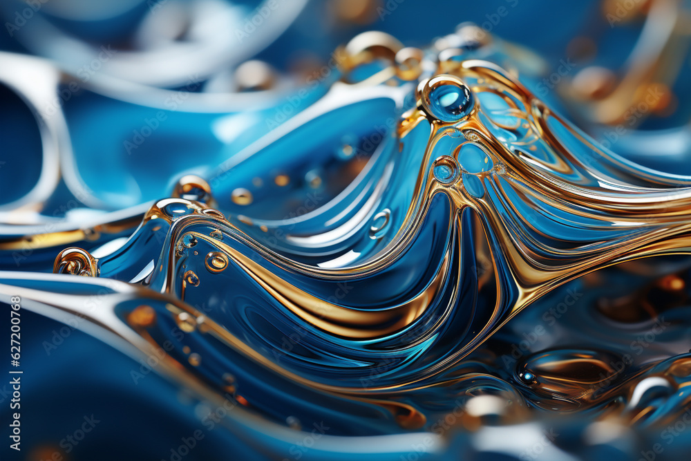 Poster a digital artwork featuring fluid and swirling patterns in shades of blue and gray, generative ai te