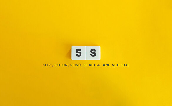 5S principles of work environment improvement - seiri, seiton, seisō, seiketsu, and shitsuke. Japanese workplace organization method.