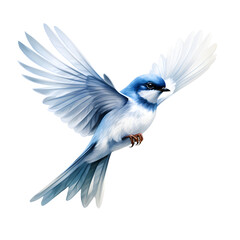 Isolated Realistic Blue Sparrow Bird on White Background - Generative AI 