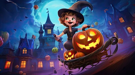 The Halloween festival wallpaper features kid-friendly characters in a cartoon style generative ai.