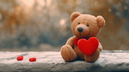 Teddy bear with red heart. Generative AI
