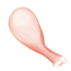 Chicken leg, raw drumstick top view in cartoon style isolated on white background. Bird meat uncoocked, ingredient design.