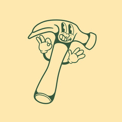 Vintage character design of hammer tool
