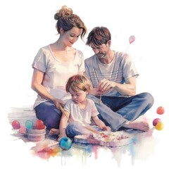 Naklejka premium mother, father parenting the kid, in pastel drawing style