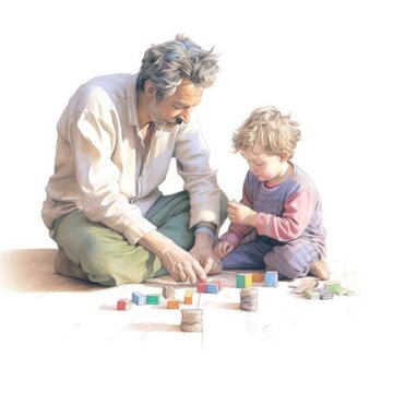 dad playing with child, in pastel painting style