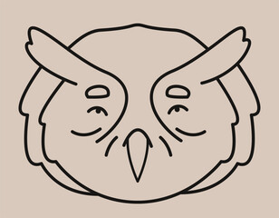 Owl face in doodle style. Cute forest animal.