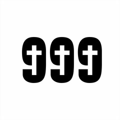 Number 999 vector logo design with a cross in the center.