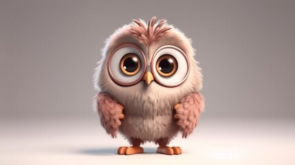 Obraz premium Cute cartoon owl character holding a Blank sign. Generative AI