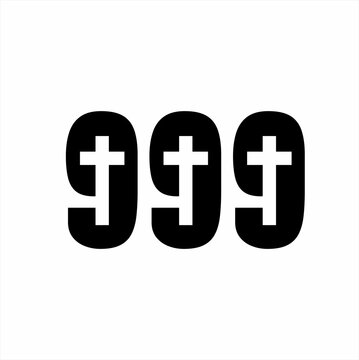 Number 999 vector logo design with a cross in the center.