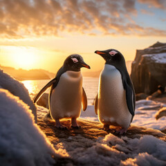 Obraz premium Penguins, Wildlife Photography, Generative AI