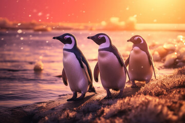 Obraz premium Penguins, Wildlife Photography, Generative AI