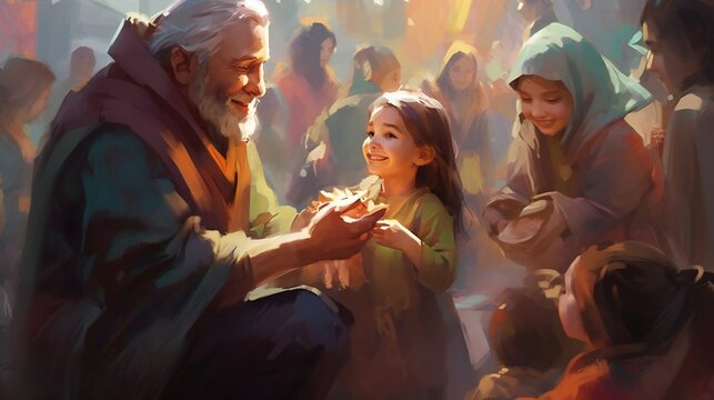 People of all ages and backgrounds engaging in various activities. Charity day