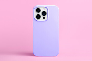 purple phone case mock up isolated on pink background, iPhone 15 and 14 Pro max case mockup back...
