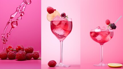 Fototapeta na wymiar trend of baverage. hot pink of soft drink, cocktail at studio pastel background