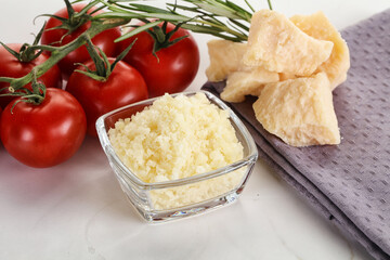 Shredded Italian hard parmesan cheese